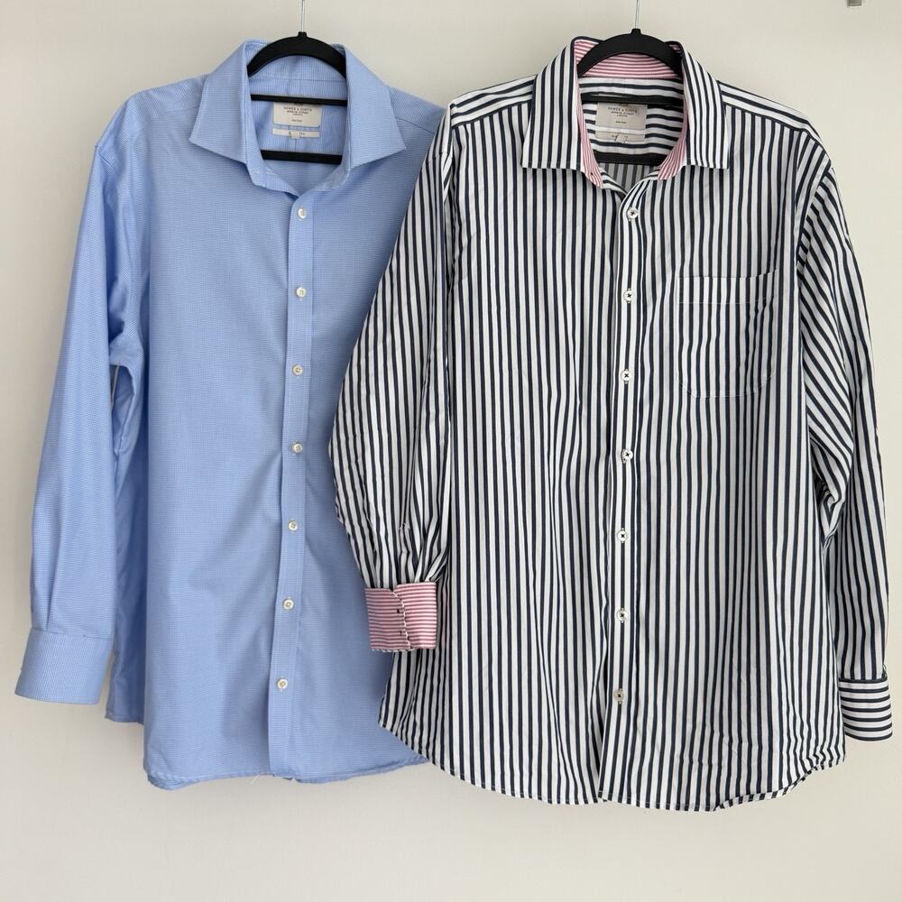 Hawes & Curtis Dress Shirt Sz 18 Striped Check Classic Fit Non Iron Lot Of 2